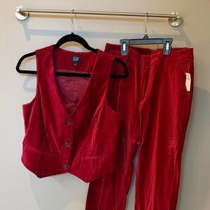 GAP Women's Red Velvet Pants and Vest Ensemble